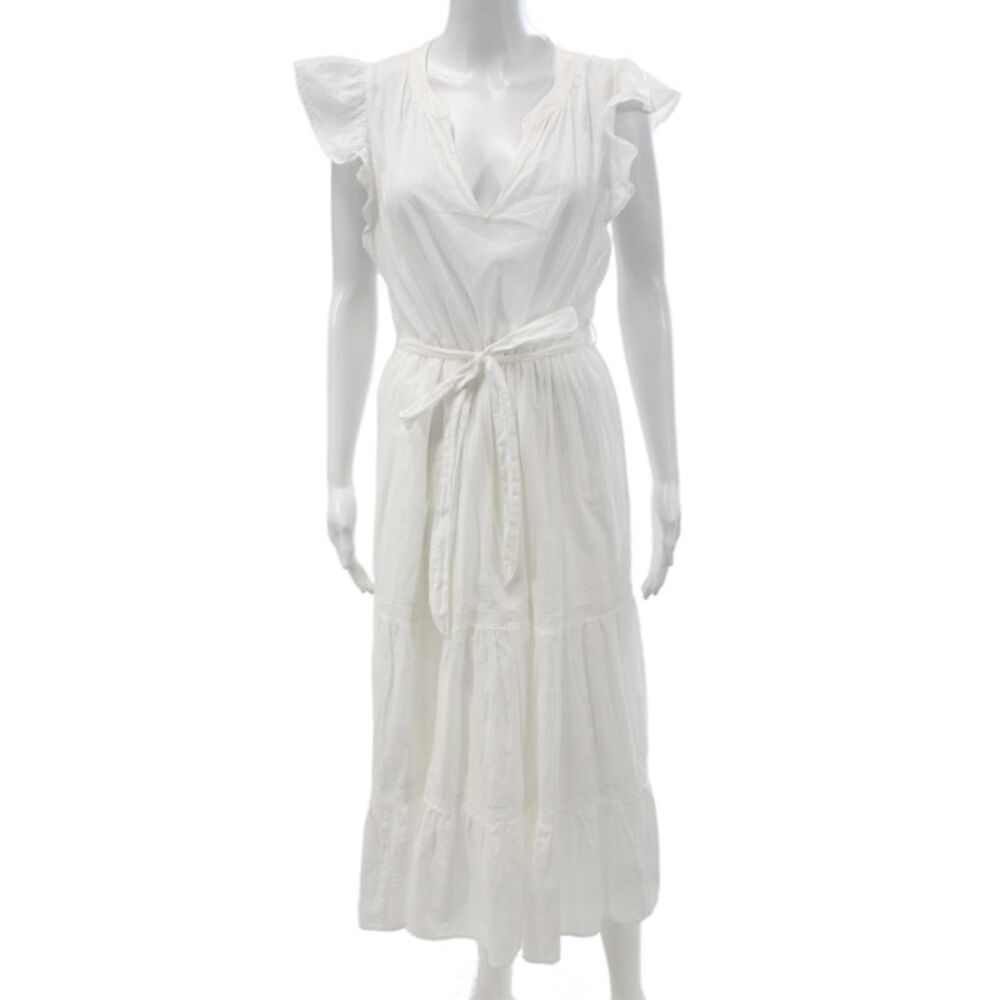 Xirena Women Maxi Sundress V-Neck Cotton White Drawstring Size L